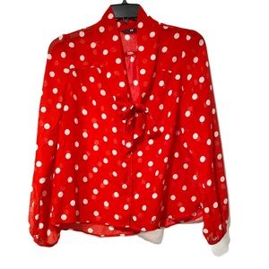 Red polka dot top.